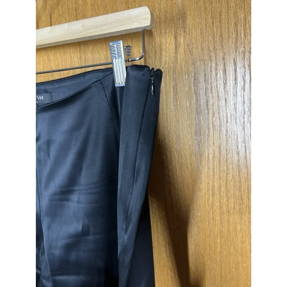 Lafayette 148 Black High Rise Satin Trouser Pants Size 10 Acetate Straight Ankle